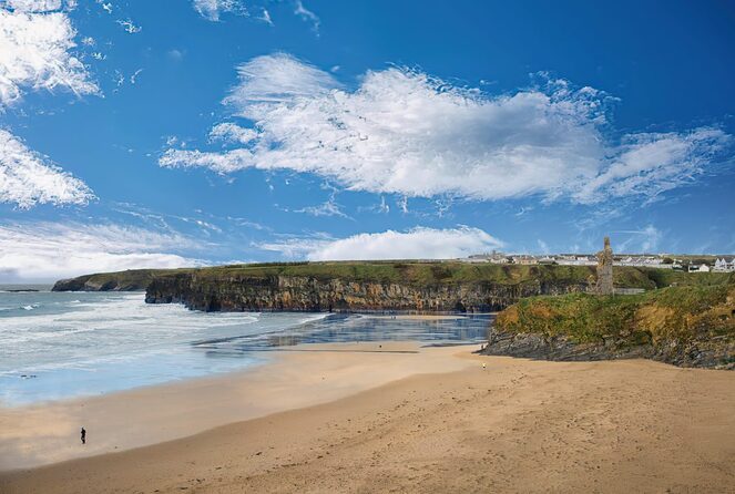 Ballybunion beach and the ruins of Ballybunion Castle on the Wild Atlantic Way